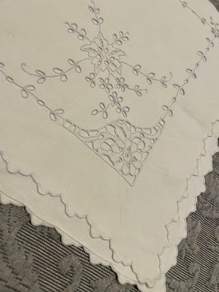 A fabulous very fine white embroidered Linen Cushion Cover/ Pillowcase Carousel 1