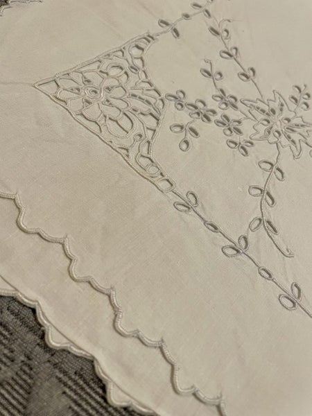A fabulous very fine white embroidered Linen Cushion Cover/ Pillowcase Carousel 2