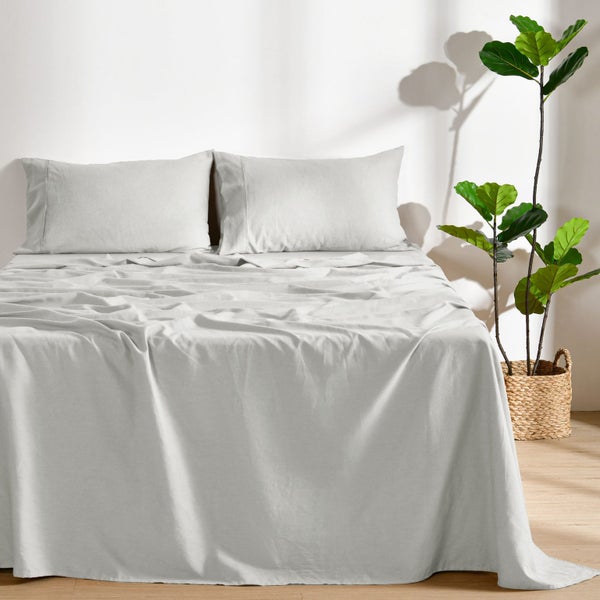 Dreamaker Linen Cotton Sheet Set Dove Grey Double Bed Carousel 1