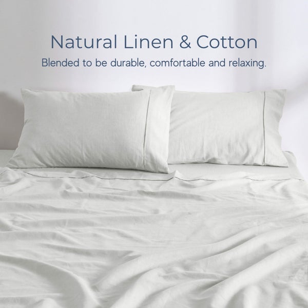 Dreamaker Linen Cotton Sheet Set Dove Grey Double Bed Carousel 2