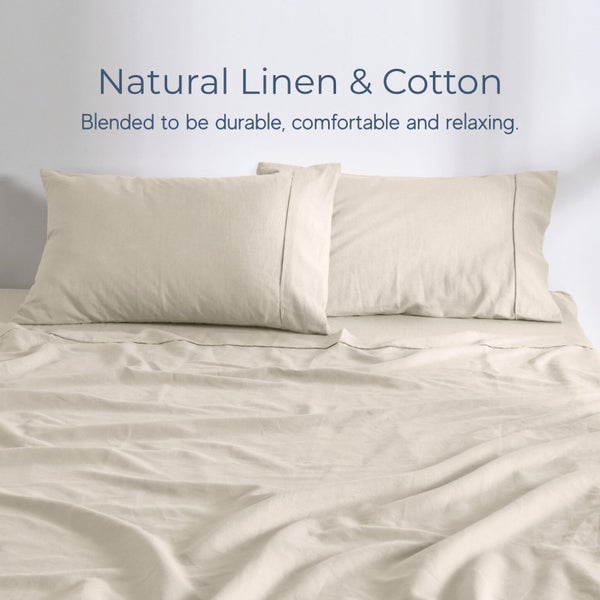 Dreamaker Linen Cotton Sheet Set Oatmeal - Queen Bed Carousel 2