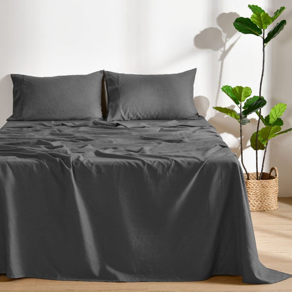 Dreamaker Linen Cotton Sheet Set Charcoal - Double Bed Carousel 1