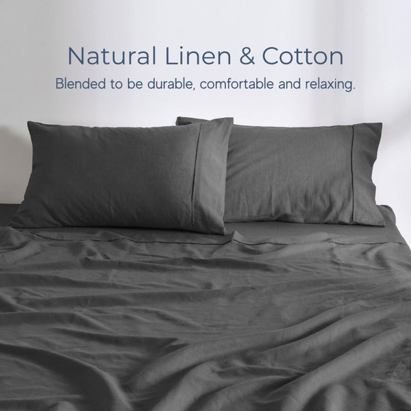 Dreamaker Linen Cotton Sheet Set Charcoal - Double Bed Carousel 2