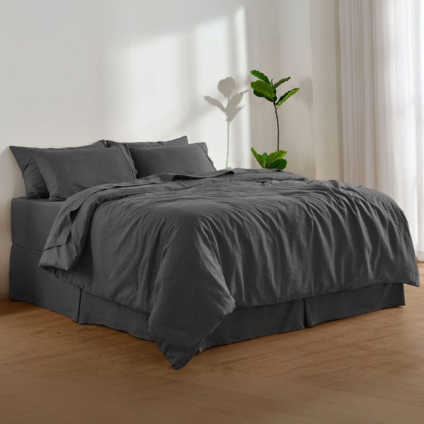 Dreamaker Linen Cotton Sheet Set Charcoal - Double Bed Carousel 15