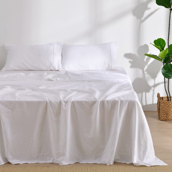 Dreamaker Linen Cotton Sheet Set White - Double Bed Carousel 1