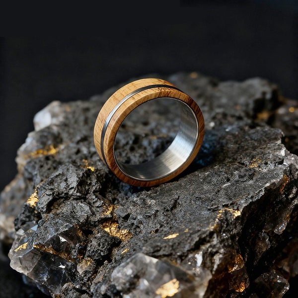 (Tungsten Ring) Premium Tungsten Ring Wood Ring for Men Comfort Fit RTU59YX-1 Carousel 1
