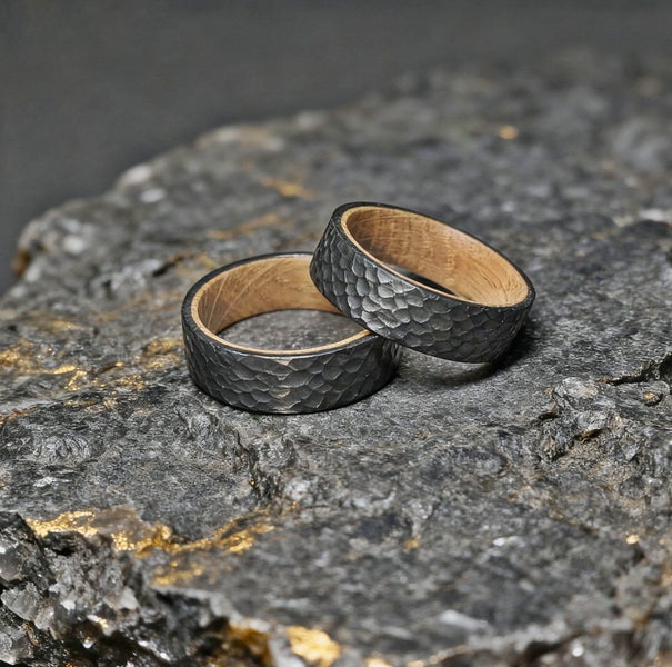 (Tungsten Ring) Premium Hammered Ring Tungsten Ring Wood Ring RTU53YX-6 Carousel 8