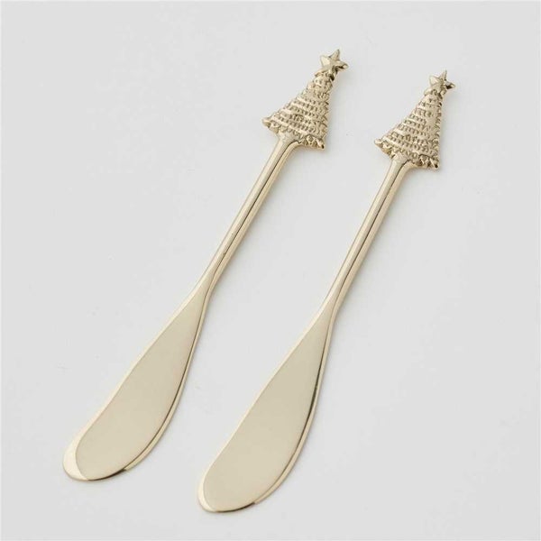 Christmas Enchanted Forest Spreader Knife Set Brass / Gold-Tone 2pce Carousel 1