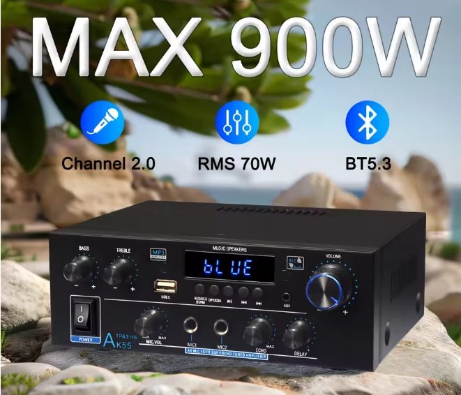 HiFi Stereo Audio Amplifier -70WRMS, home, bedroom, HD sound for beatuiful music Carousel 1