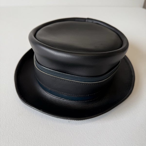 Steampunk / Gothic Short Top Hat — Black with Blue Accents, Handmade (56 cm)64689708204803113