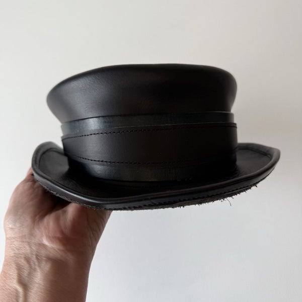 Steampunk / Gothic Short Top Hat — Black with Blue Accents, Handmade (56 cm)64689708204803111