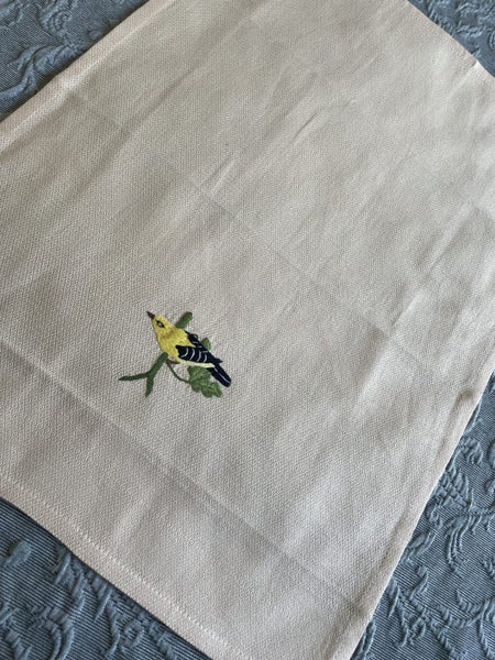 A lovely unused peach coloured Hand towel, embroidered with a bird Carousel 3