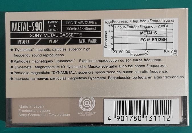 Sony Metal-S 90 min (Type IV) Blank Audio Cassette Tape (Japan new/sealed) Carousel 2