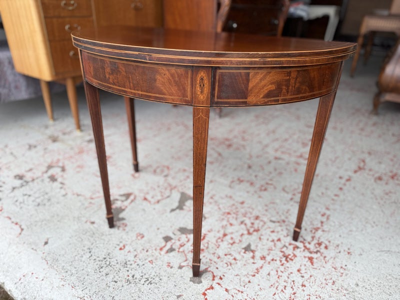 An Antique Quality Sheraton Revival Inlay Marquetry Fold Over Top Supper Table Carousel 2