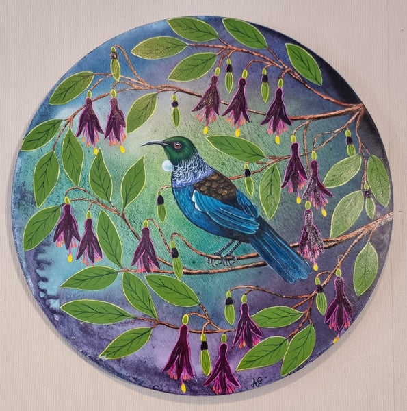 'A Splash Of Joy' - Tui Bird and Tree Fuchsia Blossoms.64254647559043114