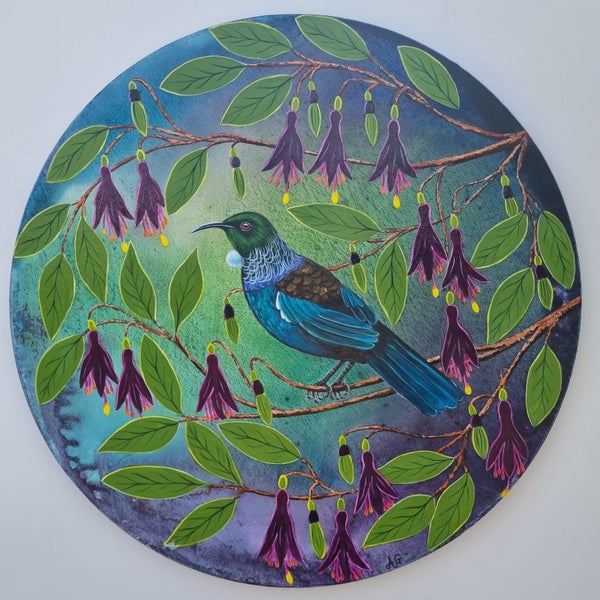 'A Splash Of Joy' - Tui Bird and Tree Fuchsia Blossoms.64254647559043110