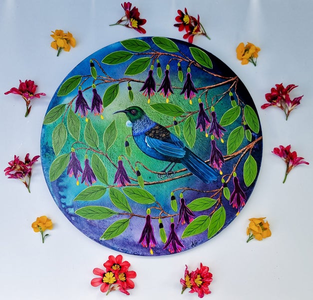 'A Splash Of Joy' - Tui Bird and Tree Fuchsia Blossoms.64254647559043112