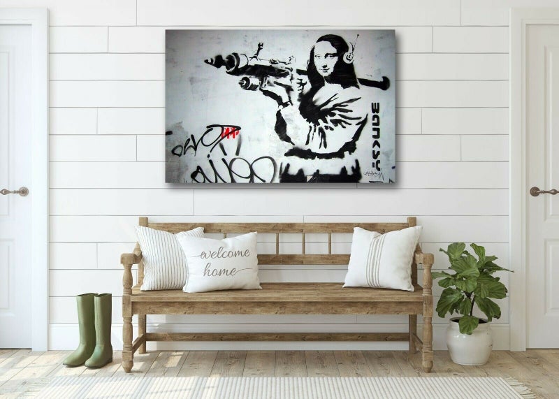 Framed $1 RESERVE 1 Panel Canvas Art Print - Banksy Carousel 2