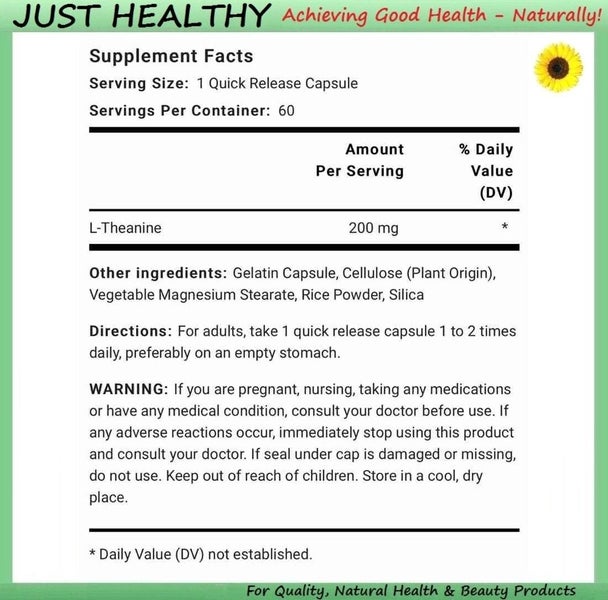PR L-THEANINE - CALMING & RELAXING - 200 mg - 60 CAPS Carousel 2