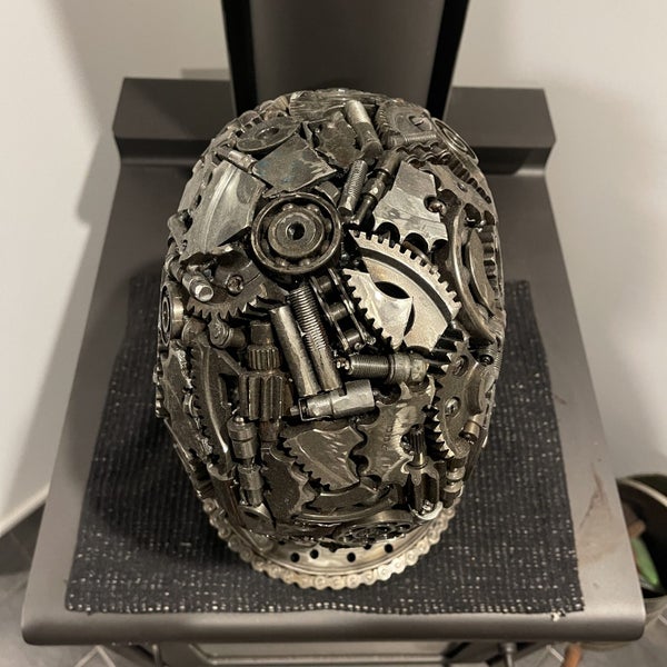 Skull Head Recycled Metal Art Sculpture Carousel 7