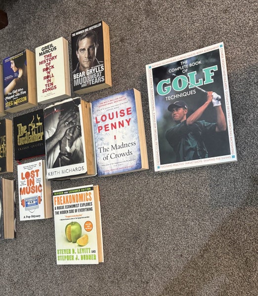 Large Book Collection: Keith Richards, Freakonomics, Steig Larsson, Rock & Roll Carousel 2