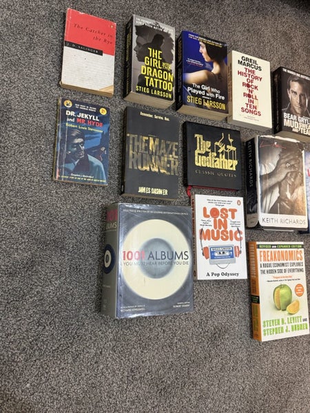 Large Book Collection: Keith Richards, Freakonomics, Steig Larsson, Rock & Roll Carousel 3