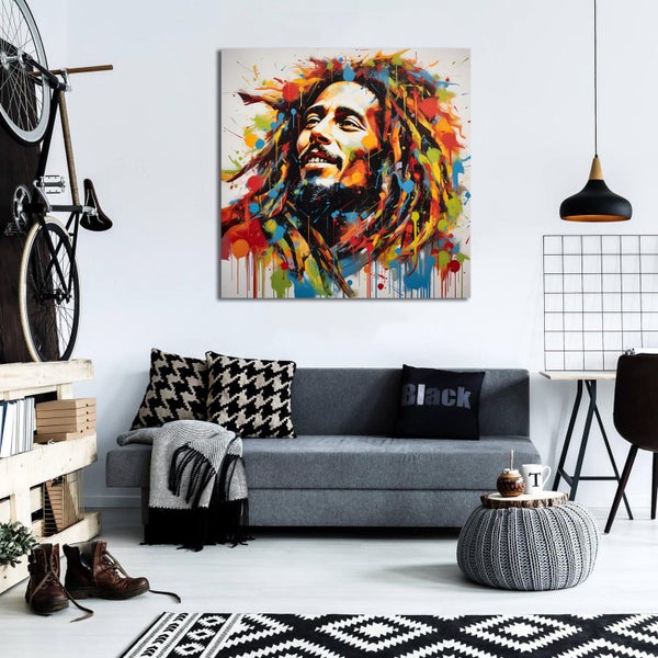 Framed $1 RESERVE 1 Panel Canvas Art Print - Bob Marley Carousel 2