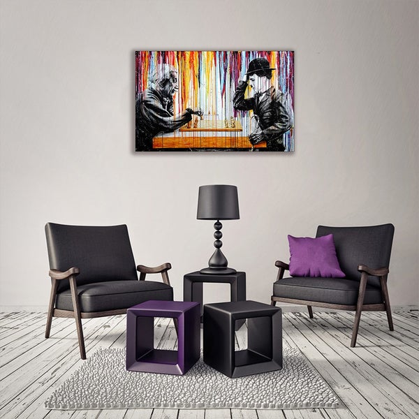 Framed $1 RESERVE 1 Panel Canvas Art Print - Einstein & Chaplin Carousel 2