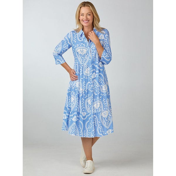 So Pretty - Tiered Shirt Dress - Size 14 - Cornflower Print Carousel 1