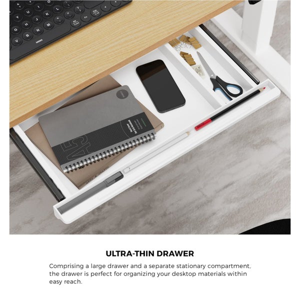 140Cm Electric Standing Desk With Drawer Height Adjustable White & Oak Carousel 2