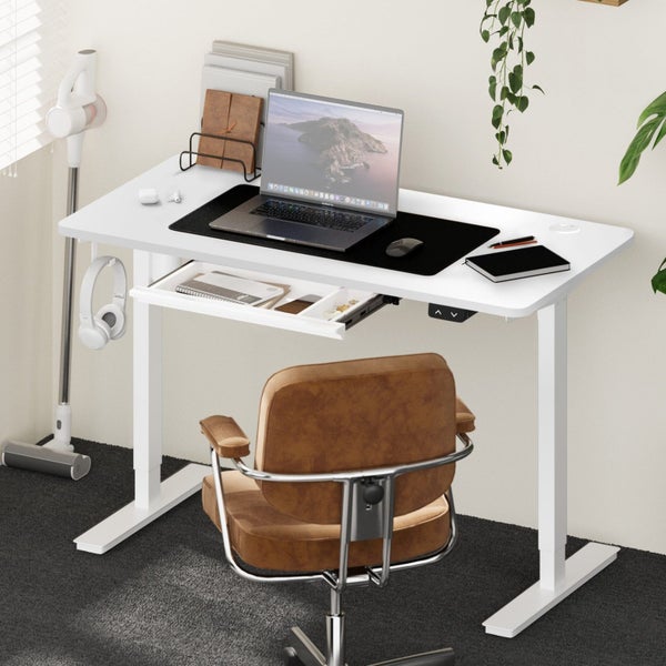 150Cm Electric Standing Desk With Drawer Height Adjustable White Carousel 1