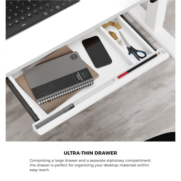 150Cm Electric Standing Desk With Drawer Height Adjustable White Carousel 2