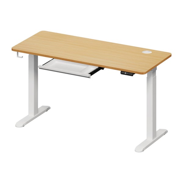 150Cm Electric Standing Desk With Drawer Height Adjustable White Oak Carousel 2