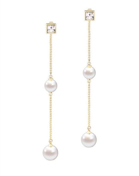 2 in 1- Drop Pearl & Crystal Earrings Carousel 1