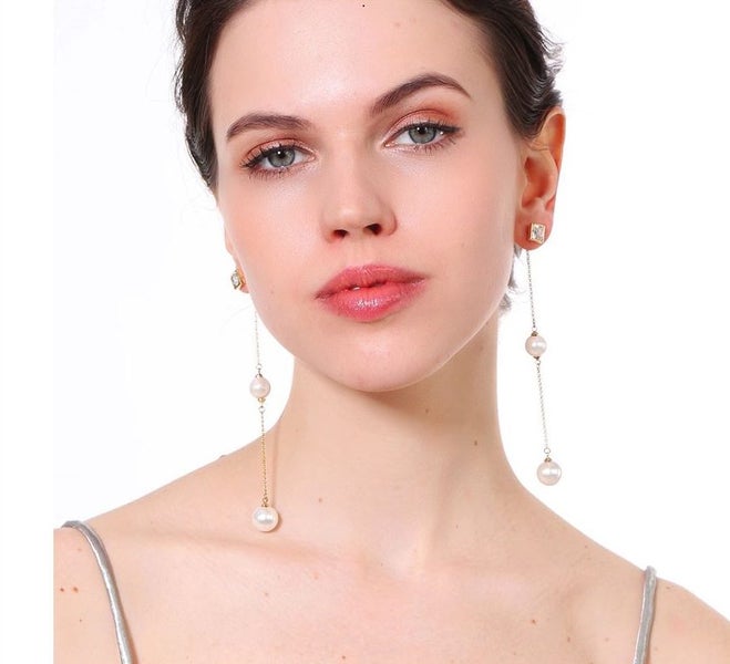 2 in 1- Drop Pearl & Crystal Earrings Carousel 2