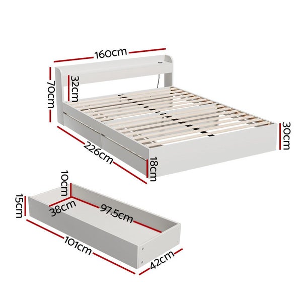Artiss Bed Frame Queen Size Mattress Base Wtih Charging Ports 2 Storage Drawers Carousel 2