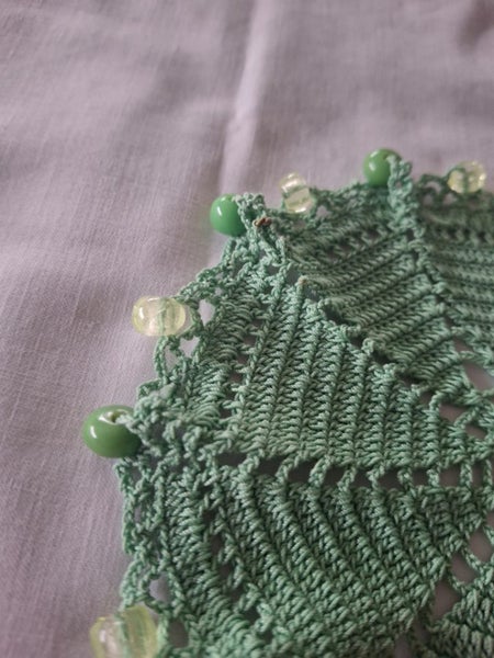 Vintage beaded food cover in soft green Carousel 2