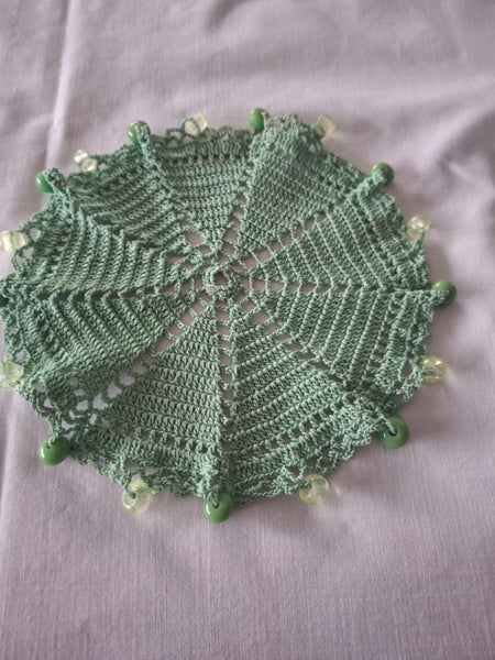 Vintage beaded food cover in soft green Carousel 1