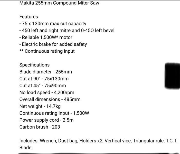 Makita 255 mm (10 inch) Compound Mitre Saw and Toolshed Stand64042596620801113