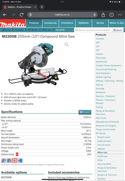 Makita 255 mm (10 inch) Compound Mitre Saw and Toolshed Stand64042596620801114