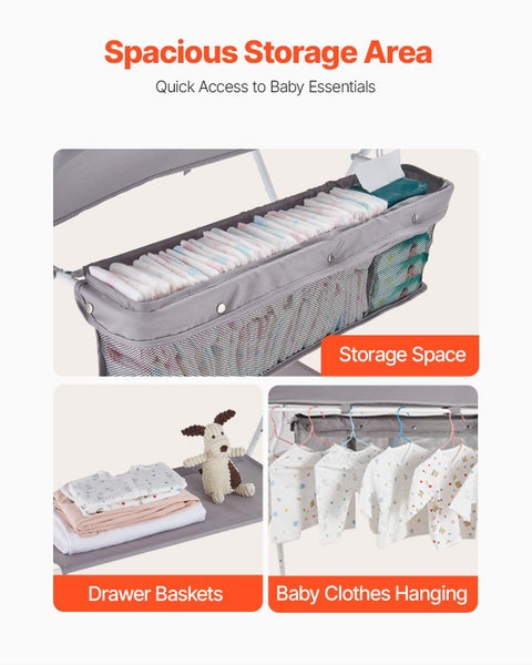 New Foldable Baby Changing Diaper Station with Side Basket & Wheels Light Gray64192105641089113