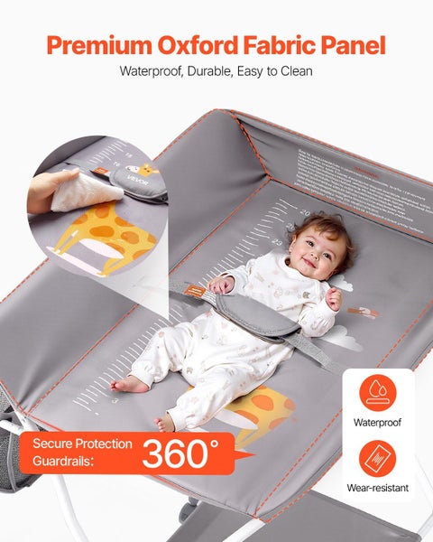 New Foldable Baby Changing Diaper Station with Side Basket & Wheels Light Gray64192105641089114