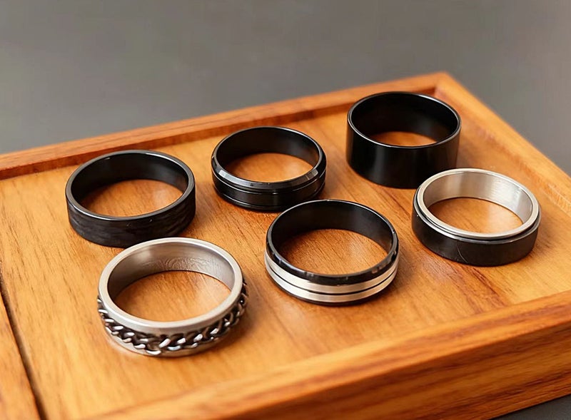 (6X Rings for Men) Premium Mix & Match Rings Versatile Stacking Bands RSS12DC-11 Carousel 1