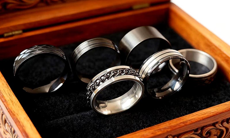 (6X Rings for Men) Premium Mix & Match Rings Versatile Stacking Bands RSS12DC-11 Carousel 2