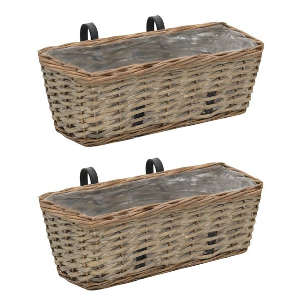 Vida Xl Balcony Planter 2 Pcs Wicker With Pe Lining Carousel 1