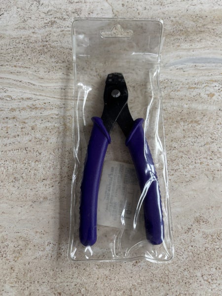 Plier, crimping, steel, purple and black, 5-3/8 inch multi-size tubes. Carousel 1