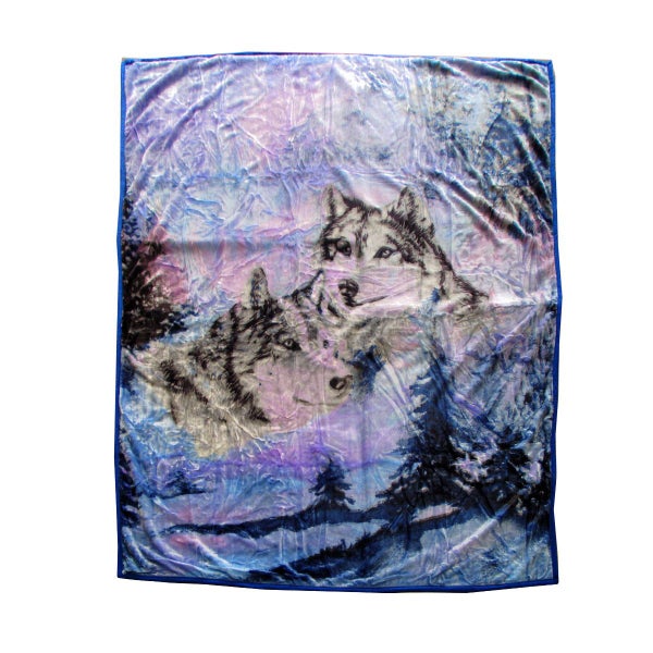 Assorted 675Gsm 2 Ply 3D Print Faux Mink Blanket Queen 200X240 Cm Winter Wolf Carousel 1