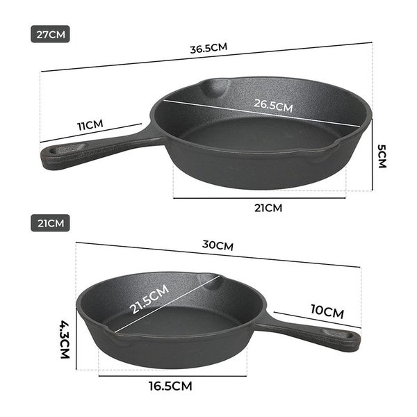 Toque 2Pcs Cast Iron Frying Pan Set Non Stick Skillet BBQ Cookware 21cm /27cm Carousel 9