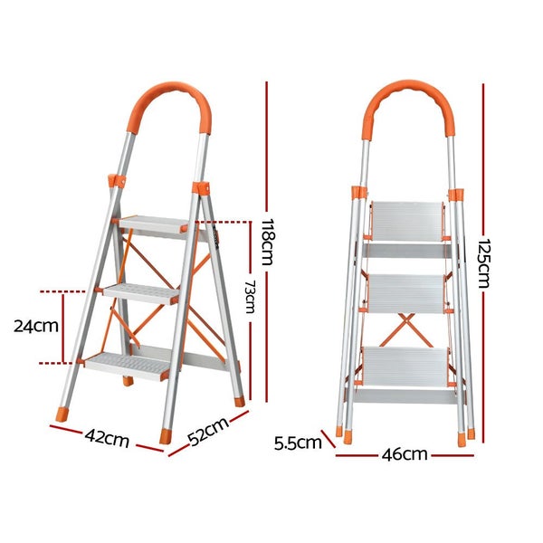 Giantz 3 Step Ladder Multi Purpose Folding Aluminium Light Weight Non Slip Platf Carousel 2