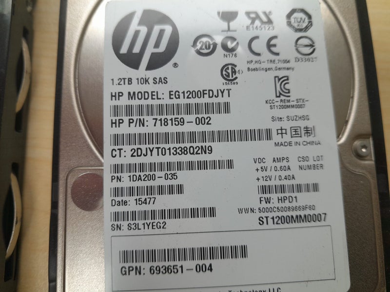 HPE 1.2TB SAS Drive in Caddy Carousel 4